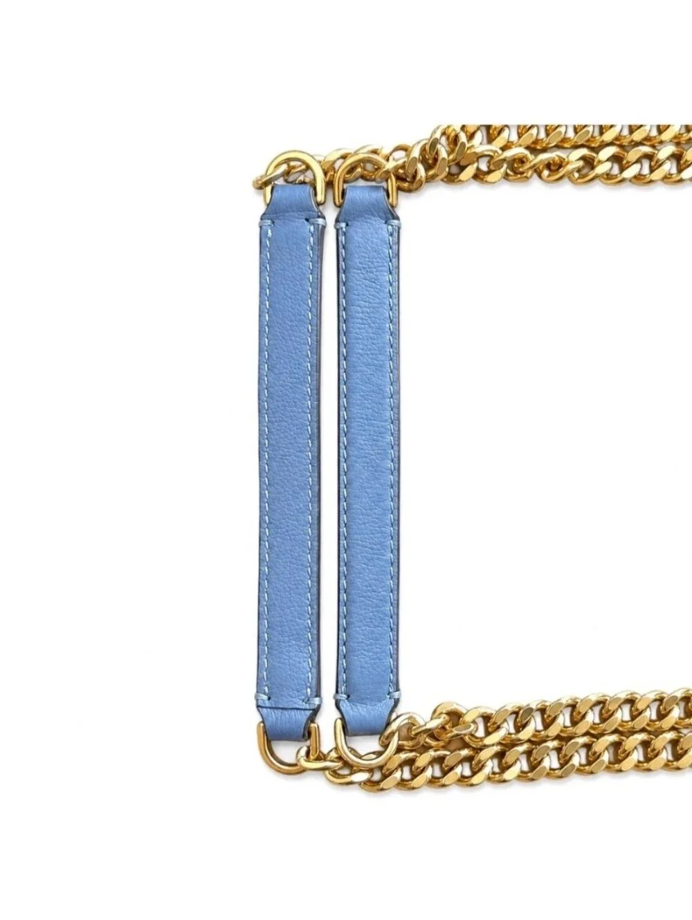 Tory Burch Fleming Quilted Leather Shoulder Bag Blue Gold Chain